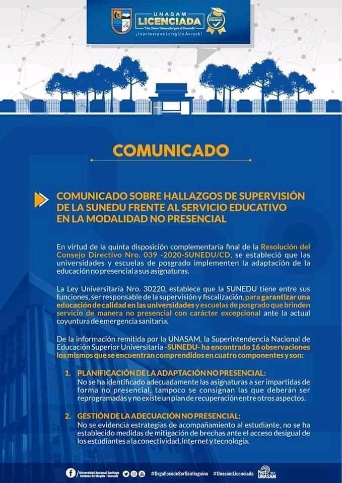 Comunicado emitido por la Sunedu